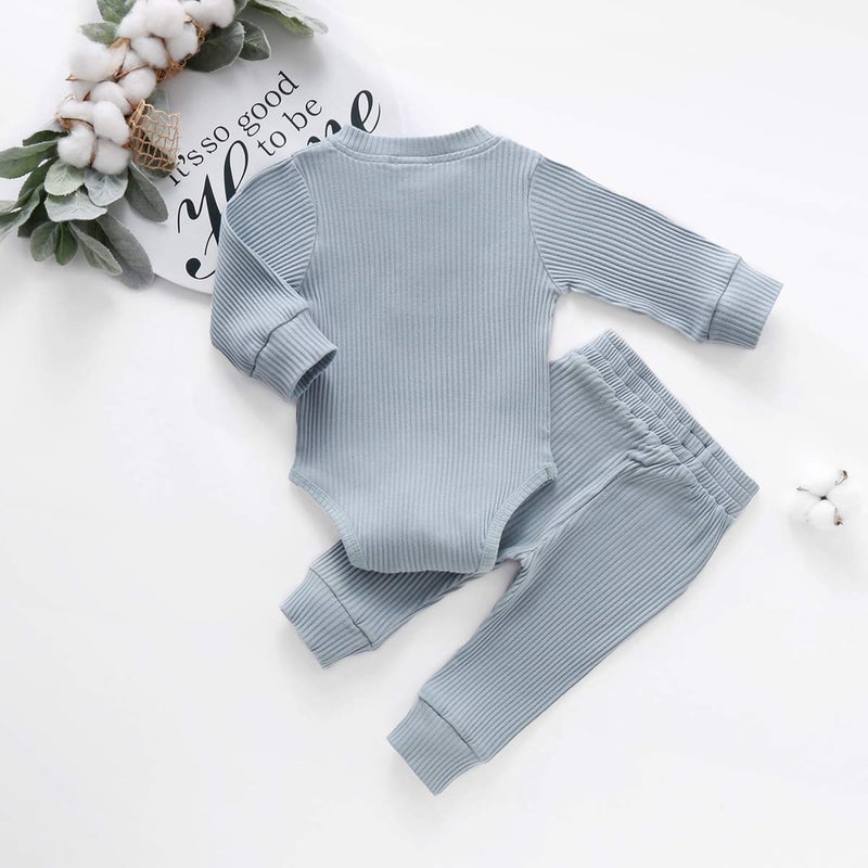 Bmnmsl Baby Newborn Girls Boys Long Sleeve Clothes Striped Romper & Pants Set Infant Fall Winter Cotton Outfits (B-Blue, 0-6 Months) - Image 4